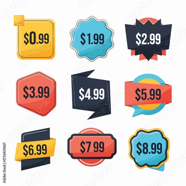 Fototapeta Set of colorful sale labels, set price