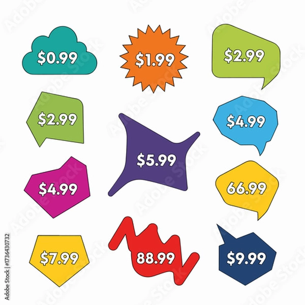 Fototapeta Set of colorful sale stickers, set color price