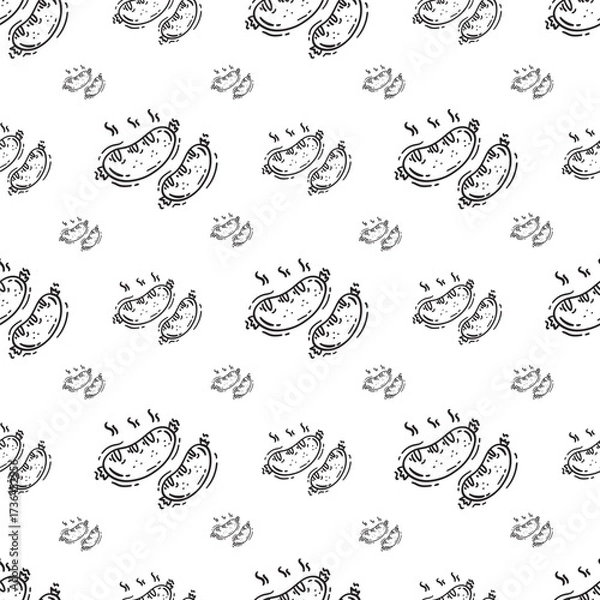 Fototapeta sausage pattern. grill sausage seamless pattern. doodle sausage seamless pattern. grill sausage background