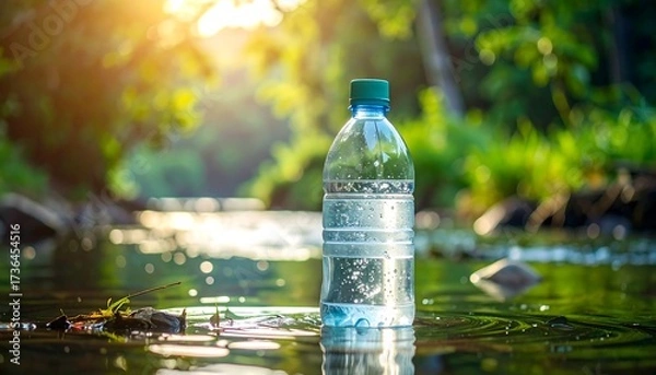 Obraz Plastic water bottle in stream