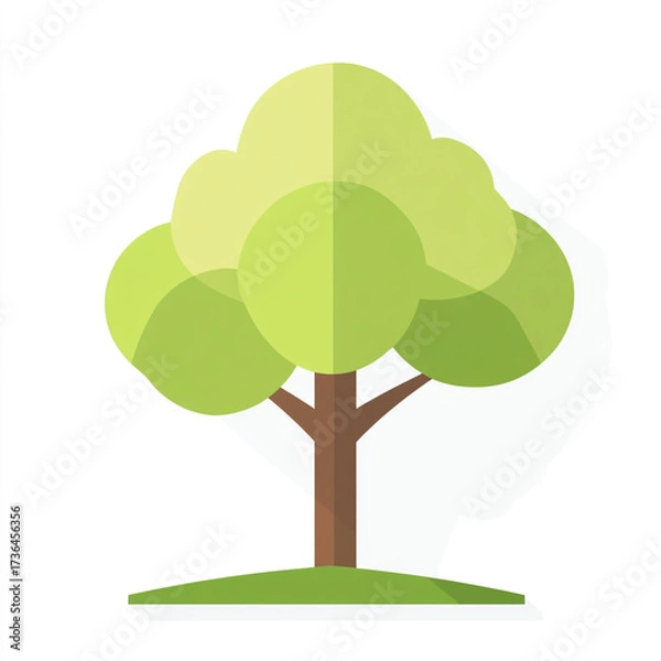 Fototapeta Two vector-style illustrations of a tree with a brown trunk and a layered, rounded green canopy. The icons use a flat design aesthetic with a long drop shadow and are set within a circular background.