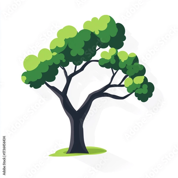Fototapeta Two vector-style illustrations of a tree with a brown trunk and a layered, rounded green canopy. The icons use a flat design aesthetic with a long drop shadow and are set within a circular background.