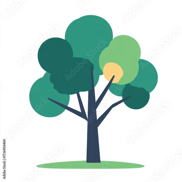 Fototapeta Two vector-style illustrations of a tree with a brown trunk and a layered, rounded green canopy. The icons use a flat design aesthetic with a long drop shadow and are set within a circular background.