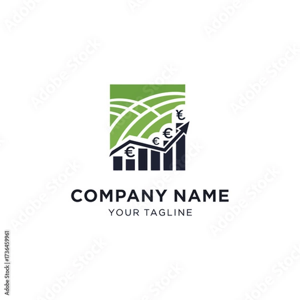 Fototapeta Agricultural Finance Growth Logo Design with Upward Bar Graph and Currency Symbols for Company Branding, Flat Vector Elements, Vector Illustration, Simple Vector, Stylized Vector Drawing, Vector
