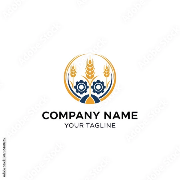 Fototapeta Modern Agri-Tech Logo: Wheat Stalks and Gears Symbolizing Agricultural Industry and Innovation, Flat Vector Elements, Vector Illustration, Simple Vector, Stylized Vector Drawing, Vector Template,