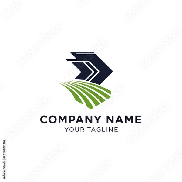 Fototapeta Modern Abstract Business Logo with Arrows, Green Field Lines, and Placeholder Text on White Background for Corporate Branding, Flat Vector Elements, Vector Illustration, Simple Vector, Stylized