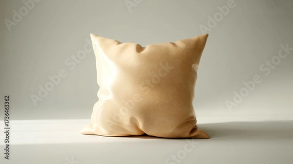 Fototapeta Studio product photo of a beige decorative cushion isolated on neutral background