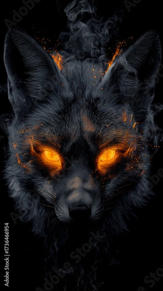 Fototapeta A striking depiction of a fox with glowing eyes against a dark background. The artwork captures a sense of mystery and intensity.