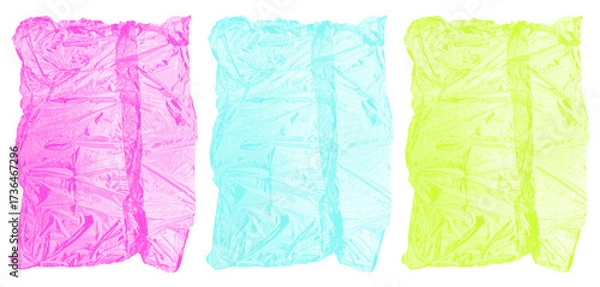 Obraz Torn Transparent Plastic Cellophane Overlay Set In Pink Blue And Yellow On Isolated PNG Background