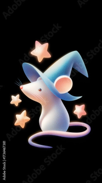 Fototapeta A whimsical illustration of a mouse wearing a wizard's hat, surrounded by stars