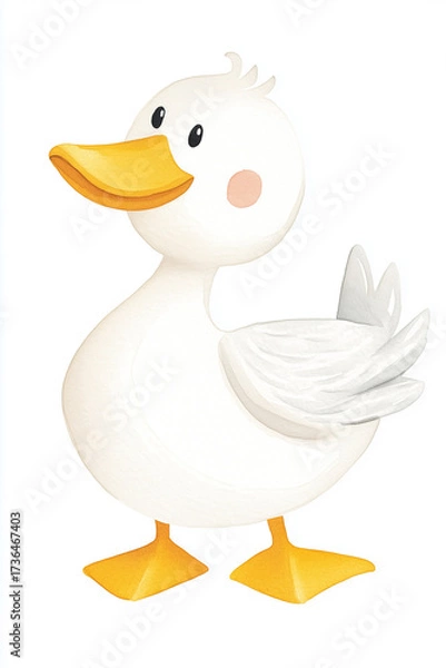 Fototapeta A cute duck stands with bright eyes and a playful expression