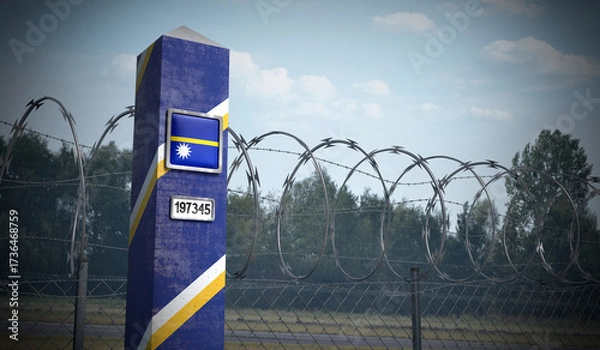 Fototapeta Border post with flag of Nauru - 3D illustration