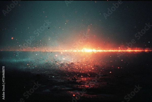 Obraz "Retro Light Leak Overlay with Dust Scratches and Grunge Film Burn Texture on Black Background"