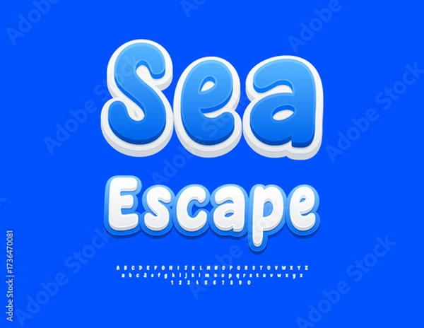 Fototapeta Vector Travel Promotion Sea Escape. Funky White and Blue Font. Unique Alphabet Letters and Numbers set.