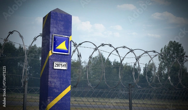 Fototapeta Border post with flag of Tokelau - 3D illustration