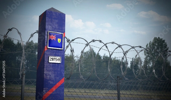 Fototapeta Border post with flag of Turks and Caicos Islands - 3D illustration