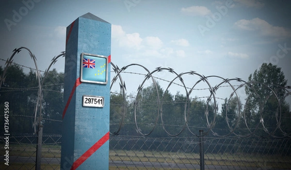 Fototapeta Border post with flag of Tuvalu - 3D illustration