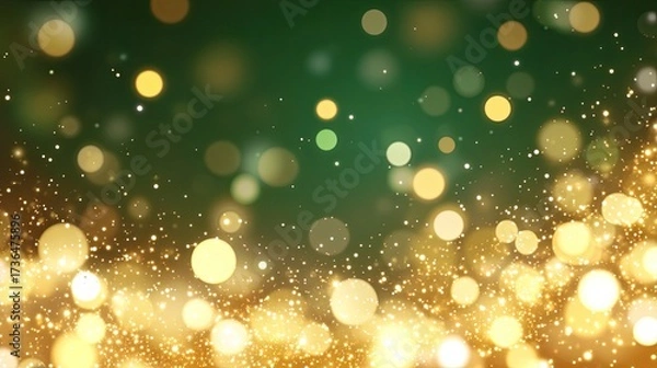 Obraz Golden Lights Sparkle On Green Background