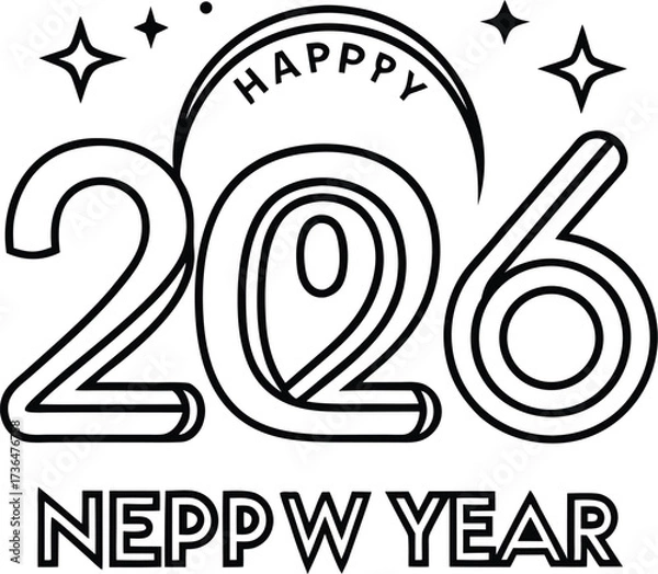 Obraz Adobe Illustrator Artwork Happy New Year of glitter gold fireworks 2026 Happy New Year Background Design. Vector Illustration.


