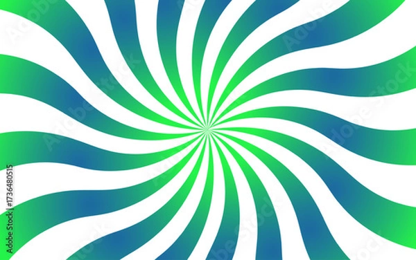Fototapeta Abstract background with vintage sun rays swirling pattern and retro spiral stripes. Green and white twisted sunburst texture creates radiant beams, ideal for posters, templates, sunrise, and retro d