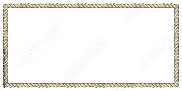 Fototapeta Rope. Frame. Border. A realistic vector illustration of a rectangular frame made of rope for a nautical-themed poster, a western award, a photo frame, or a decorative design element.
