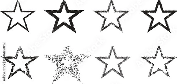 Fototapeta Hand drawn grunge star outline set, doodle sketch star icons, textured abstract star vector collection
