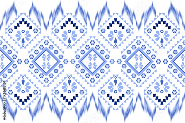 Fototapeta Seamless Geometric pattern blue tones on a white background .Native American tribal fabric. Ethnic motif. Suitable for textile, rugs, fabric, tiles, cards, picture books, Vector illustration design.