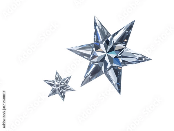 Fototapeta Two faceted diamond star shapes on white background jewel crystal isolated on a transparent background.