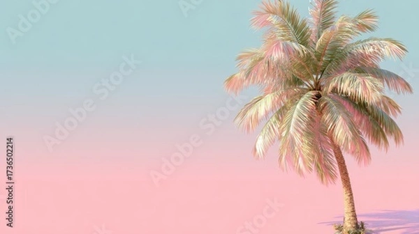 Fototapeta Vibrant Tropical Palm Tree on Soft Pastel Background