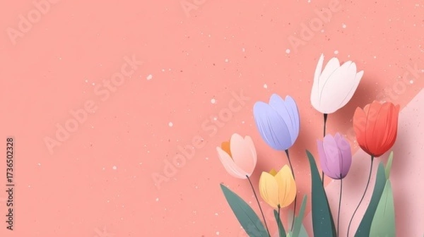 Fototapeta Colorful Floral Arrangement on a Soft Pink Background for Spring