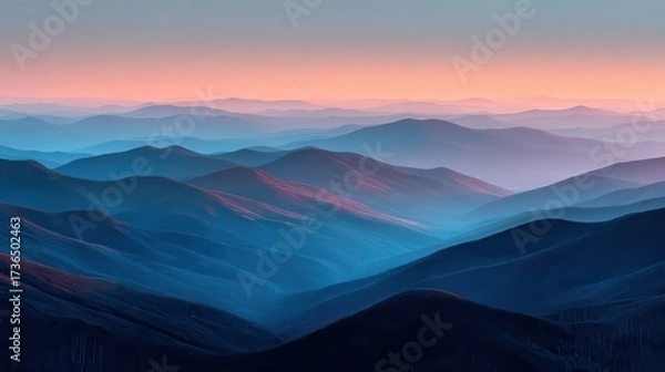 Fototapeta Serene Mountain Landscape at Dawn with Soft Pastel Colors and Mist
