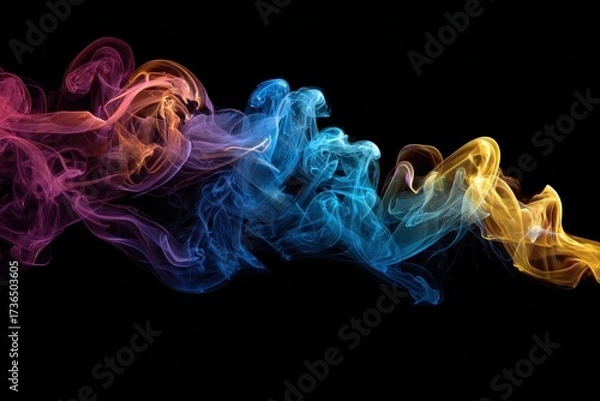 Fototapeta Colorful Smoke Waves on Black Background for Artistic Effects