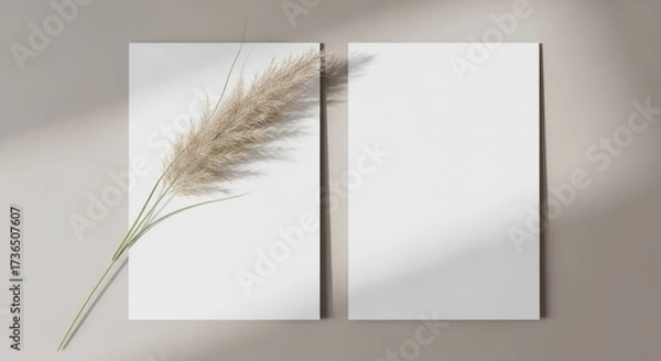 Fototapeta Minimalist aesthetic mockup featuring dried pampas grass against a neutral background with soft light