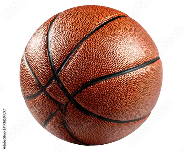 Obraz A close up shot of a basketball showing the texture and design against a black background in studio lighting