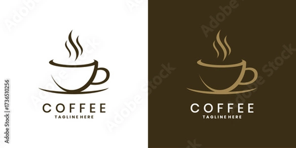 Obraz Minimalist coffee logo design with a steaming cup