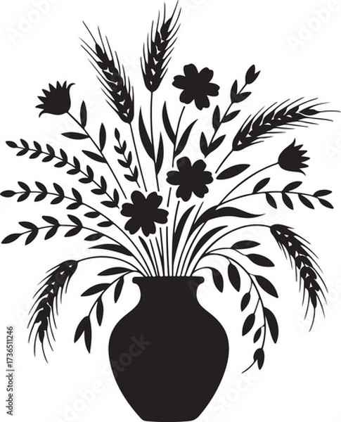 Fototapeta Floral and wheat bouquet in a rustic vase