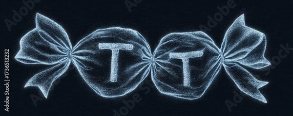 Obraz Creative Outline Sketch of Stylized Candy with Letters T and T on Dark Background