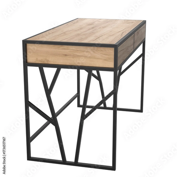 Fototapeta Stylish loft style desk with a sturdy metal frame and wooden top. Perfect for home office, study or creative studio. Modern design and functionality in one.
