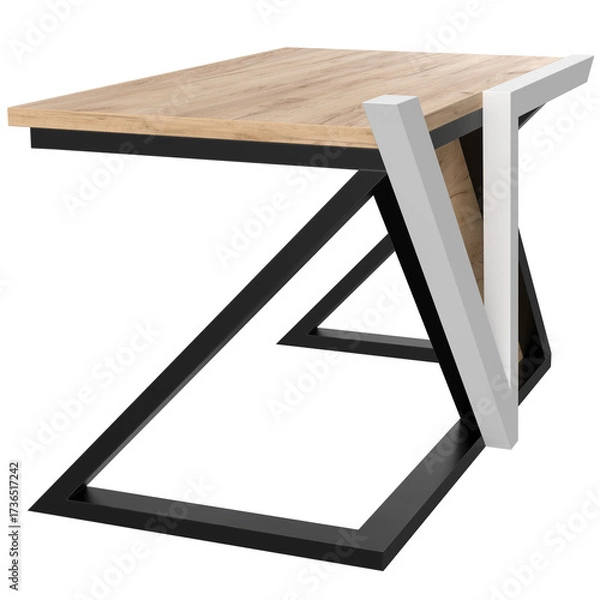 Fototapeta Stylish loft style desk with a sturdy metal frame and wooden top. Perfect for home office, study or creative studio. Modern design and functionality in one.