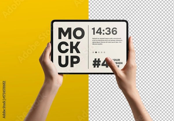 Fototapeta Two hands holding a tablet pc