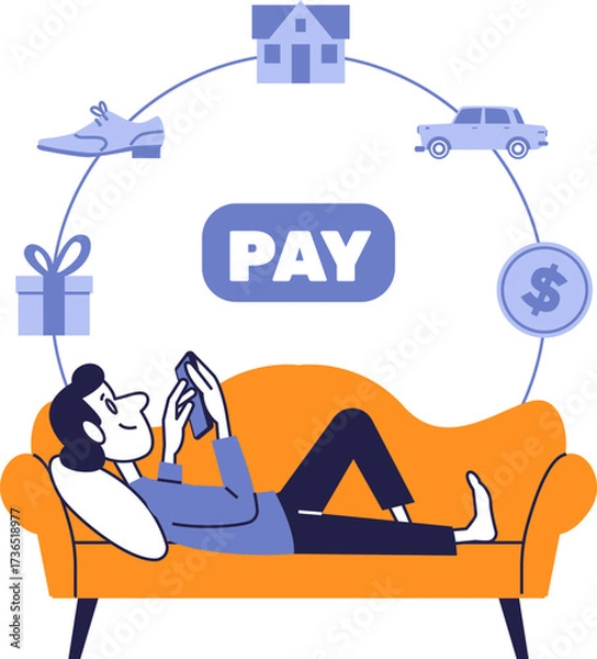 Obraz E-commerce and internet payment flat design illustration.