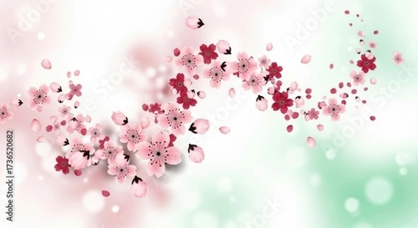 Fototapeta Delicate pink cherry blossoms gently floating in a softly lit dreamlike atmosphere