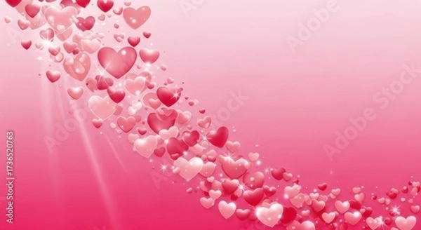 Fototapeta A swirling cascade of pink and red hearts creating a romantic and celebratory background design