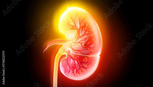 Fototapeta 3d render of a human kidney with glowing effect