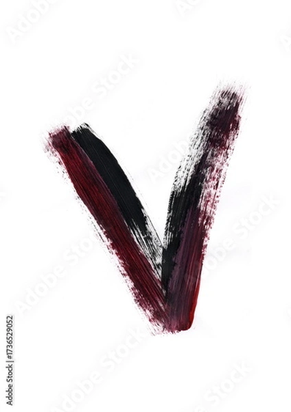 Fototapeta A large brushstroke in the shape of a "V" or a check mark is depicted. The color scheme combines black, burgundy, and reddish tones, creating a sense of strength, contrast, and determination.