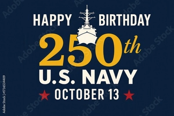 Fototapeta American Navy 250th Birthday Poster with Anchor Sign Commemorating Naval Warfare Branch of U.S. Armed Forces Generative AI