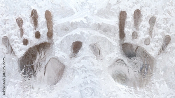 Fototapeta fingerprints on a frozen window