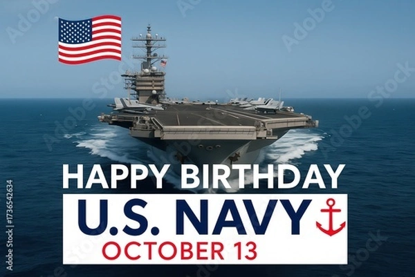 Fototapeta U.S. Navy 250th Birthday Celebration October 13 with Patriotic Anchor Symbol Honoring American Naval Forces and Armed Military Heritage Generative AI