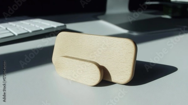 Fototapeta Light wooden decorative objects on desk