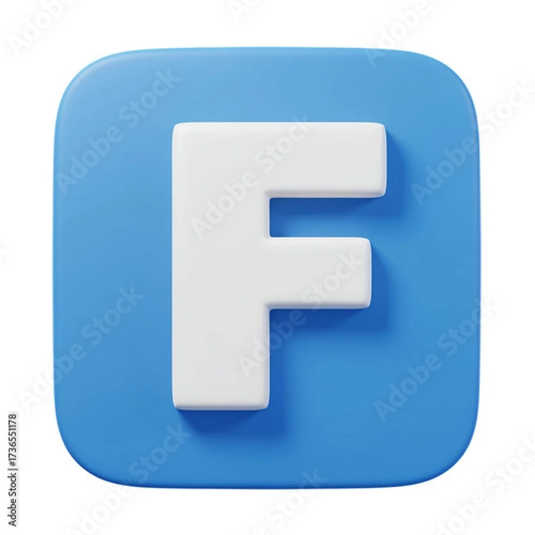 Obraz Letter F icon 3d rendering on rounded square button blue background